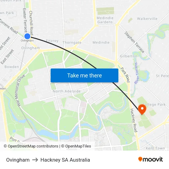 Ovingham to Hackney SA Australia map