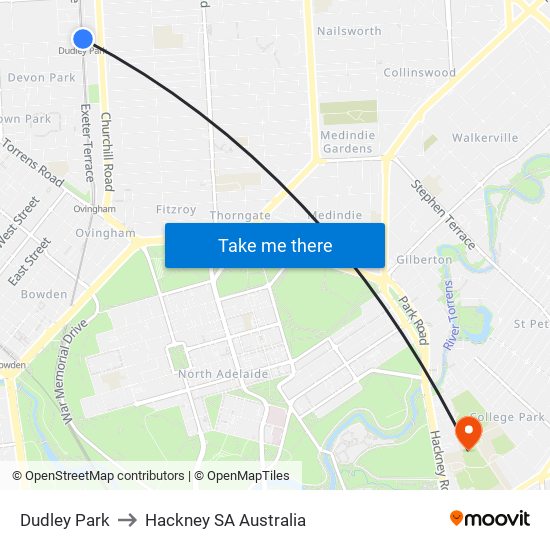 Dudley Park to Hackney SA Australia map