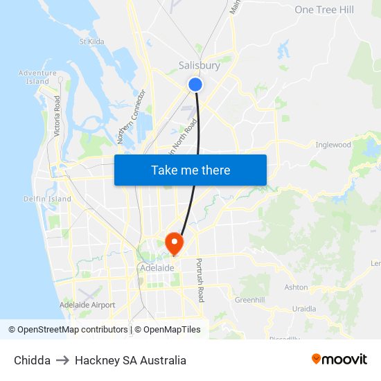 Chidda to Hackney SA Australia map