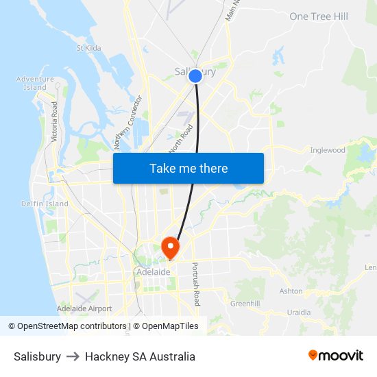 Salisbury to Hackney SA Australia map