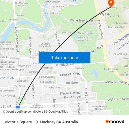 Victoria Square to Hackney SA Australia map