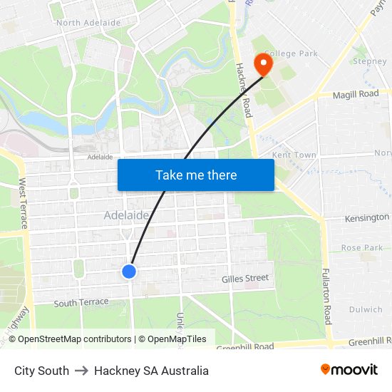 City South to Hackney SA Australia map