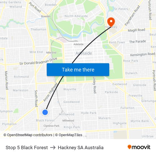 Stop 5 Black Forest to Hackney SA Australia map