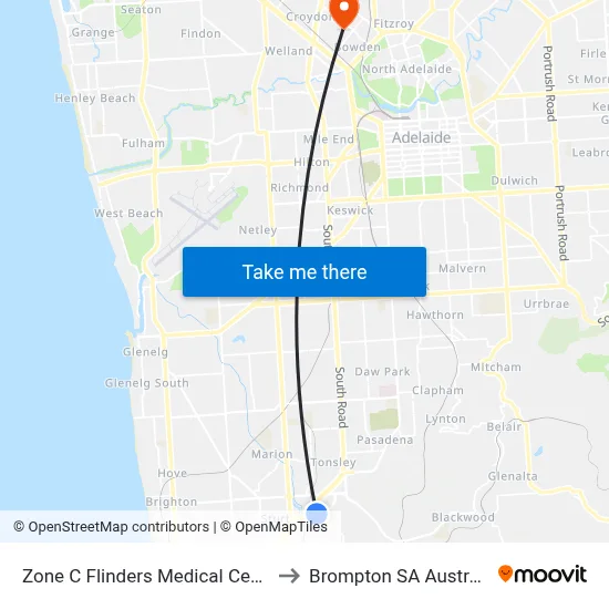 Zone C Flinders Medical Centre to Brompton SA Australia map