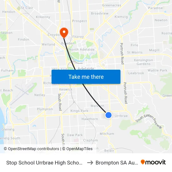 Stop School Urrbrae High School Grounds to Brompton SA Australia map