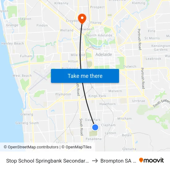 Stop School Springbank Secondary College Daws Rd to Brompton SA Australia map