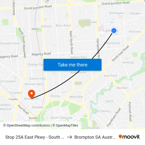 Stop 25A East Pkwy - South side to Brompton SA Australia map
