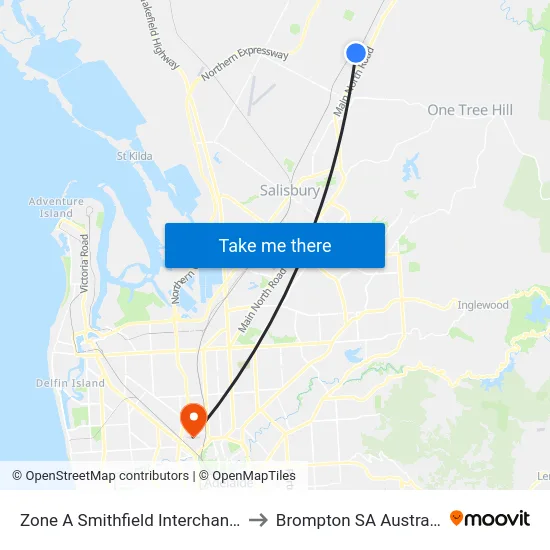 Zone A Smithfield Interchange to Brompton SA Australia map