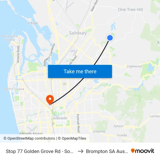 Stop 77 Golden Grove Rd - South side to Brompton SA Australia map