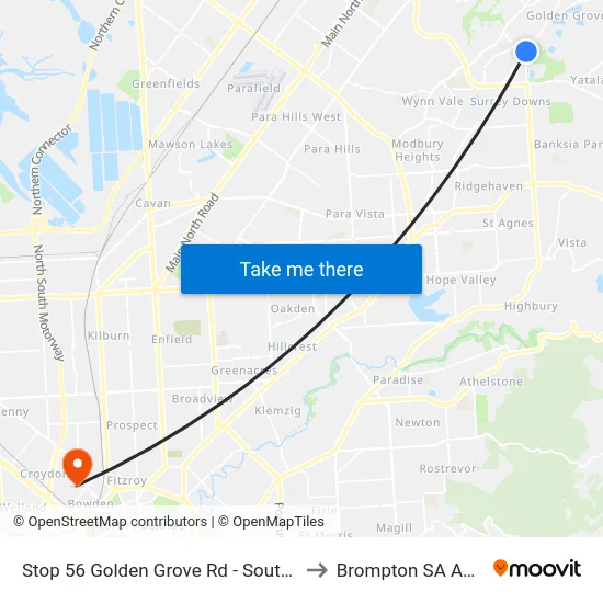 Stop 56 Golden Grove Rd - South East side to Brompton SA Australia map
