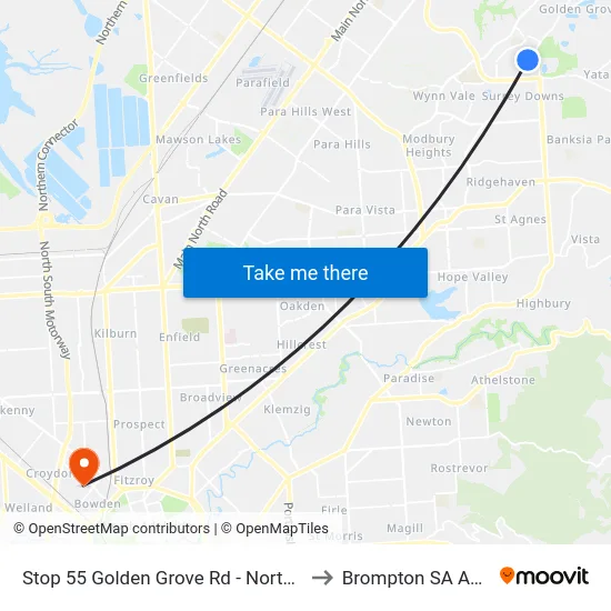 Stop 55 Golden Grove Rd - North West side to Brompton SA Australia map