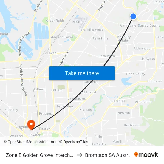 Zone E Golden Grove Interchange to Brompton SA Australia map