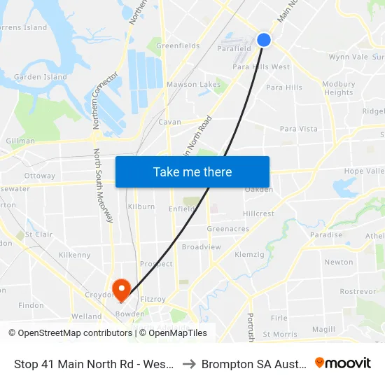 Stop 41 Main North Rd - West side to Brompton SA Australia map