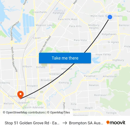 Stop 51 Golden Grove Rd - East side to Brompton SA Australia map