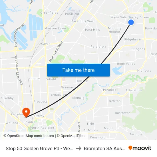 Stop 50 Golden Grove Rd - West side to Brompton SA Australia map