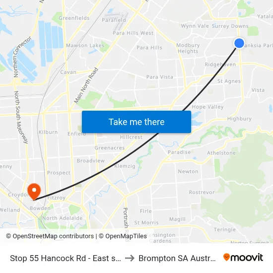 Stop 55 Hancock Rd - East side to Brompton SA Australia map