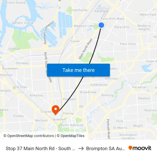 Stop 37 Main North Rd - South East side to Brompton SA Australia map