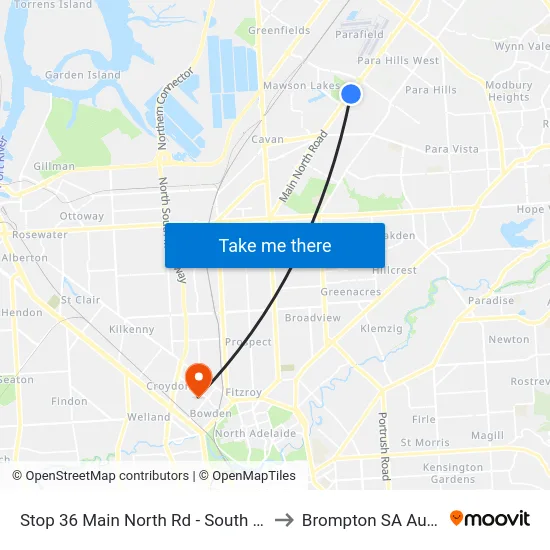 Stop 36 Main North Rd - South East side to Brompton SA Australia map