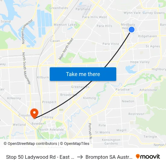 Stop 50 Ladywood Rd - East side to Brompton SA Australia map