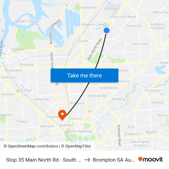 Stop 35 Main North Rd - South East side to Brompton SA Australia map