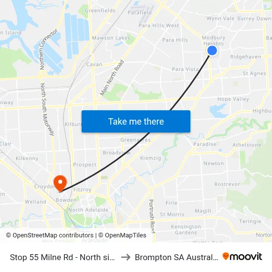 Stop 55 Milne Rd - North side to Brompton SA Australia map