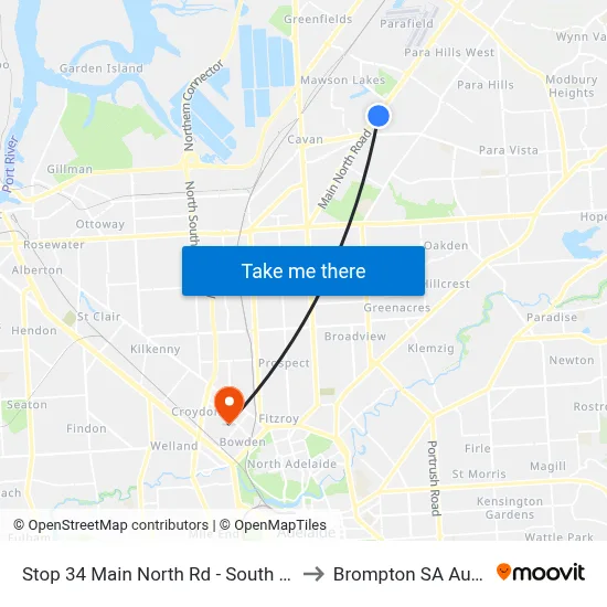 Stop 34 Main North Rd - South East side to Brompton SA Australia map