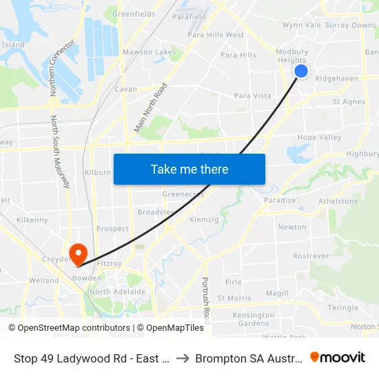 Stop 49 Ladywood Rd - East side to Brompton SA Australia map