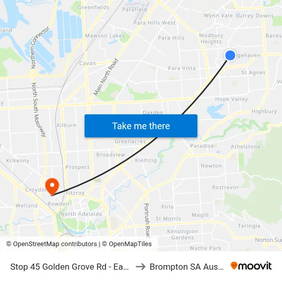 Stop 45 Golden Grove Rd - East side to Brompton SA Australia map