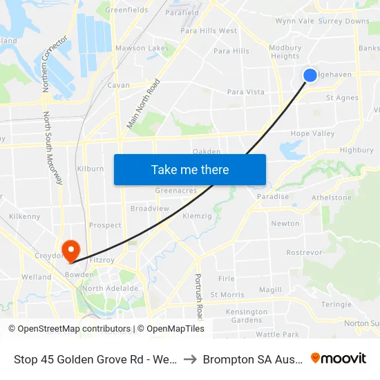 Stop 45 Golden Grove Rd - West side to Brompton SA Australia map
