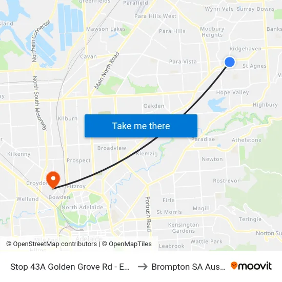 Stop 43A Golden Grove Rd - East side to Brompton SA Australia map