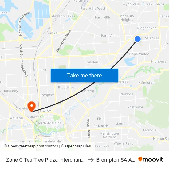 Zone G Tea Tree Plaza Interchange - East side to Brompton SA Australia map