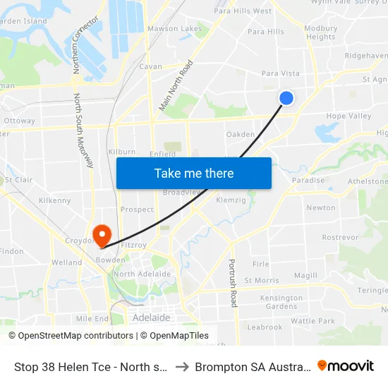 Stop 38 Helen Tce - North side to Brompton SA Australia map