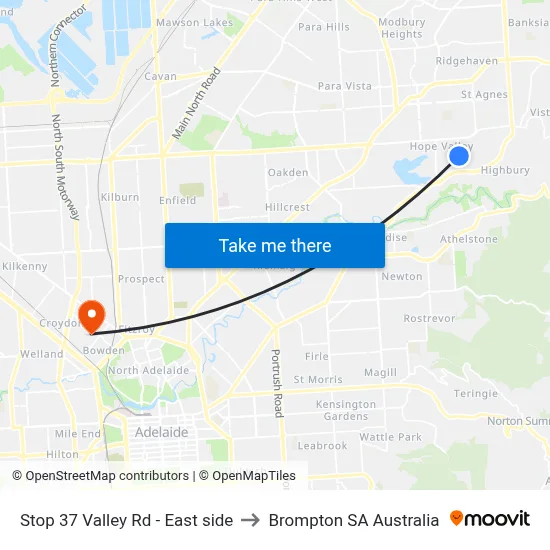 Stop 37 Valley Rd - East side to Brompton SA Australia map