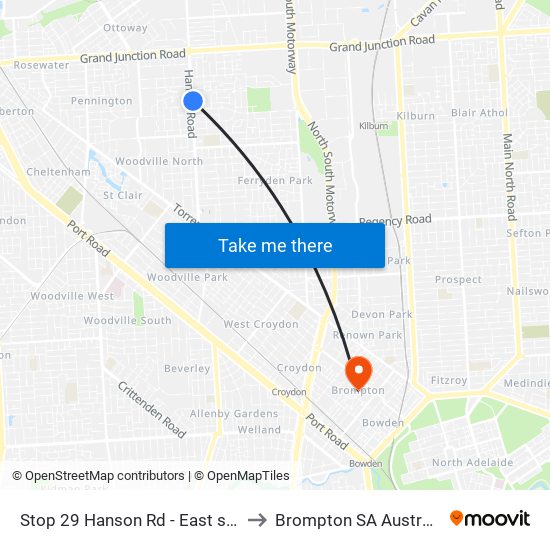 Stop 29 Hanson Rd - East side to Brompton SA Australia map