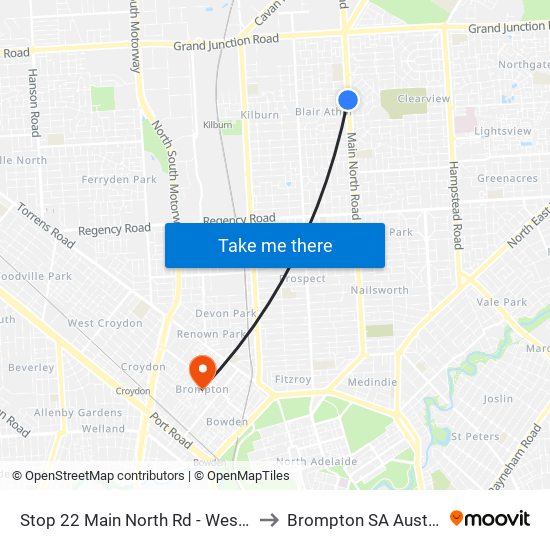 Stop 22 Main North Rd - West side to Brompton SA Australia map