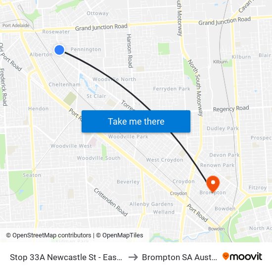Stop 33A Newcastle St - East side to Brompton SA Australia map