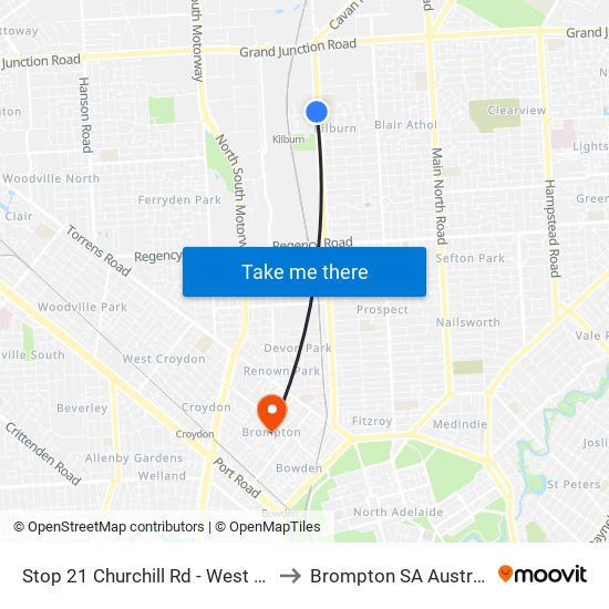 Stop 21 Churchill Rd - West side to Brompton SA Australia map