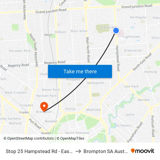 Stop 25 Hampstead Rd - East side to Brompton SA Australia map