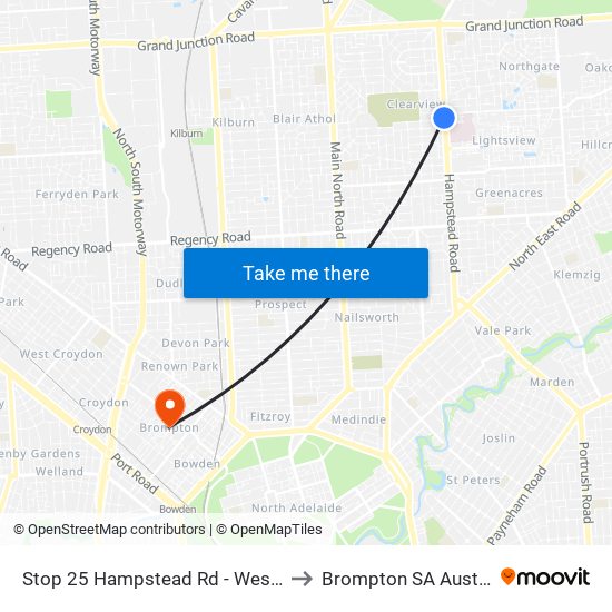 Stop 25 Hampstead Rd - West side to Brompton SA Australia map