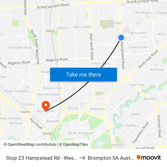 Stop 23 Hampstead Rd - West side to Brompton SA Australia map