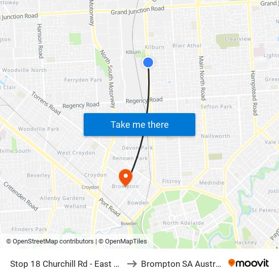 Stop 18 Churchill Rd - East side to Brompton SA Australia map