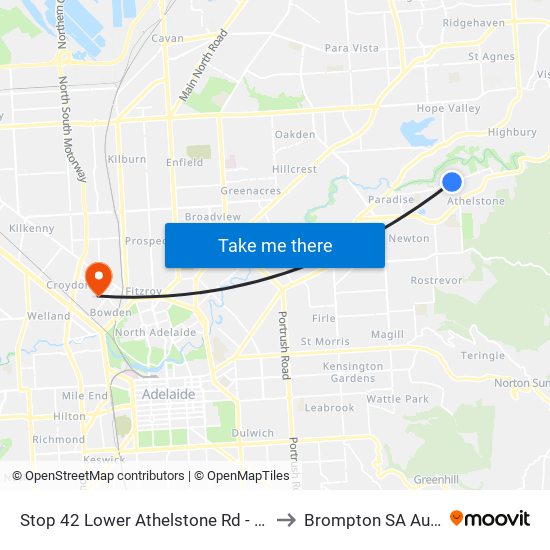 Stop 42 Lower Athelstone Rd - North side to Brompton SA Australia map