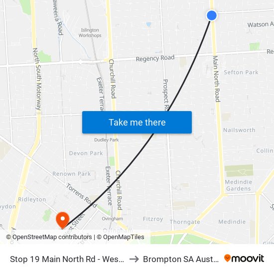 Stop 19 Main North Rd - West side to Brompton SA Australia map