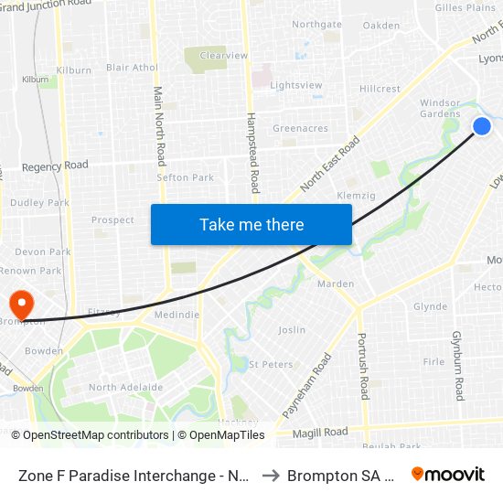 Zone F Paradise Interchange - North West side to Brompton SA Australia map