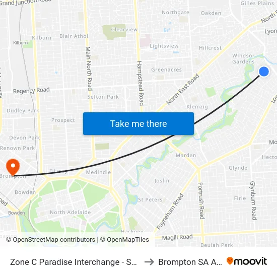 Zone C Paradise Interchange - South East side to Brompton SA Australia map