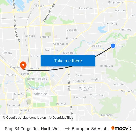 Stop 34 Gorge Rd - North West side to Brompton SA Australia map