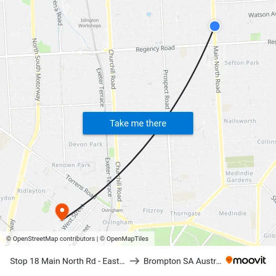 Stop 18 Main North Rd - East side to Brompton SA Australia map