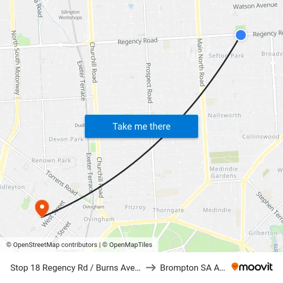 Stop 18 Regency Rd / Burns Ave - South side to Brompton SA Australia map