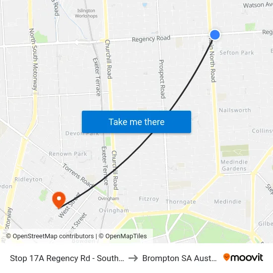 Stop 17A Regency Rd - South side to Brompton SA Australia map