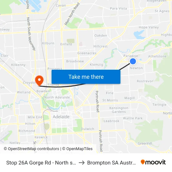Stop 26A Gorge Rd - North side to Brompton SA Australia map